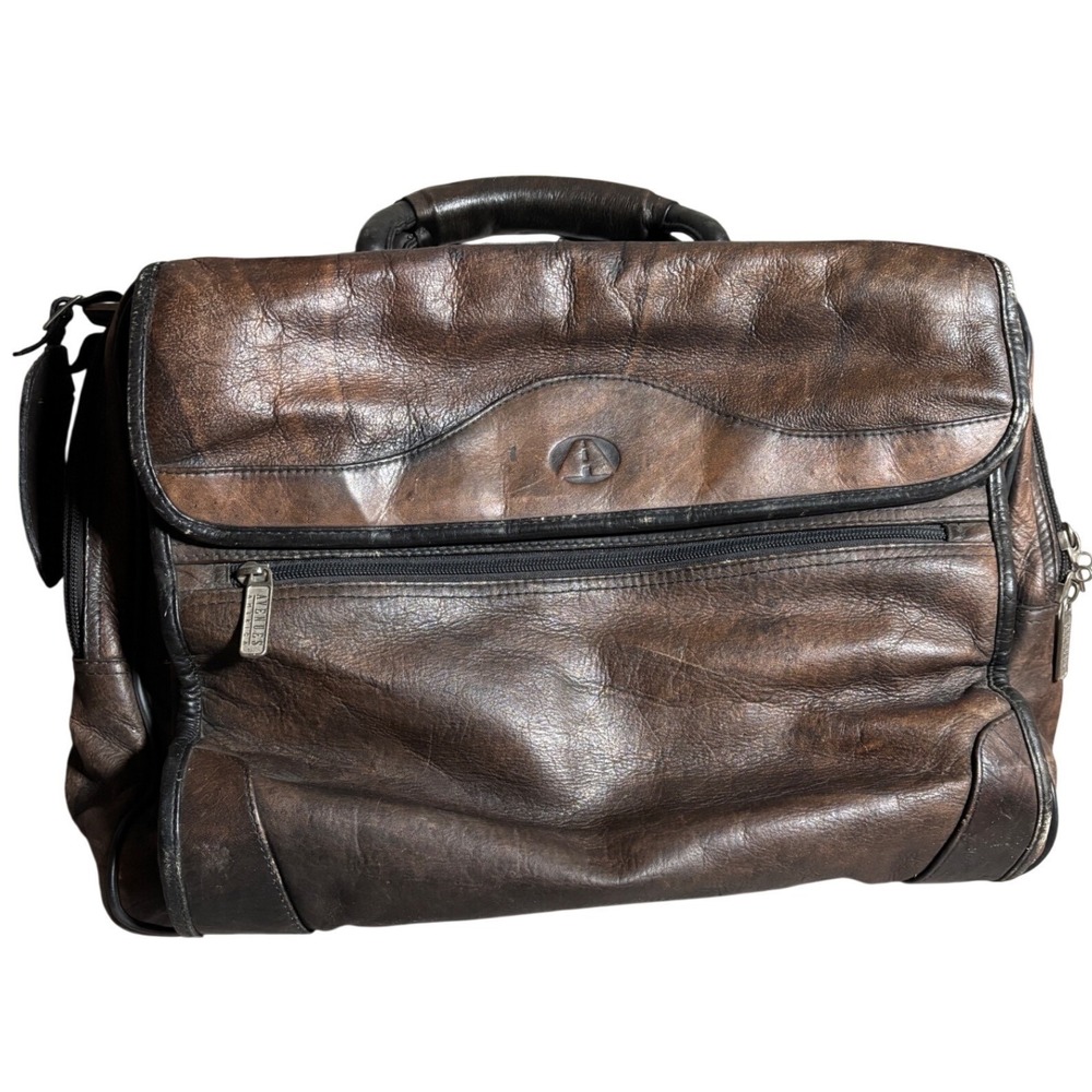 Avenues in America Mens Brown Leather Briefcase Laptop Bag Distressed Vintage